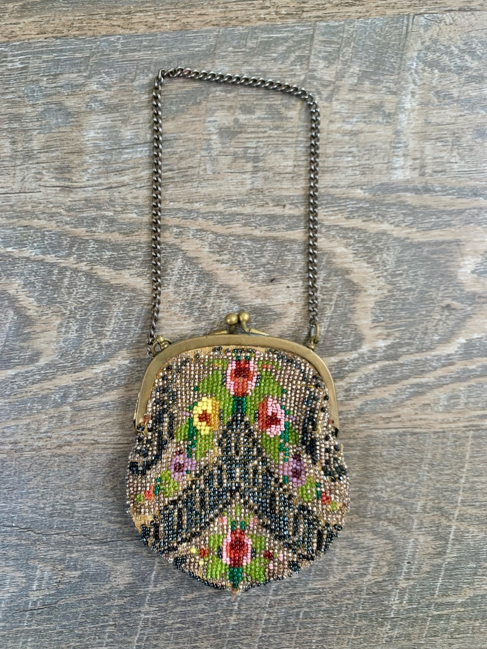 Art Deci circa 1930’s Beaded Floral Evening Bag in Multicolor
